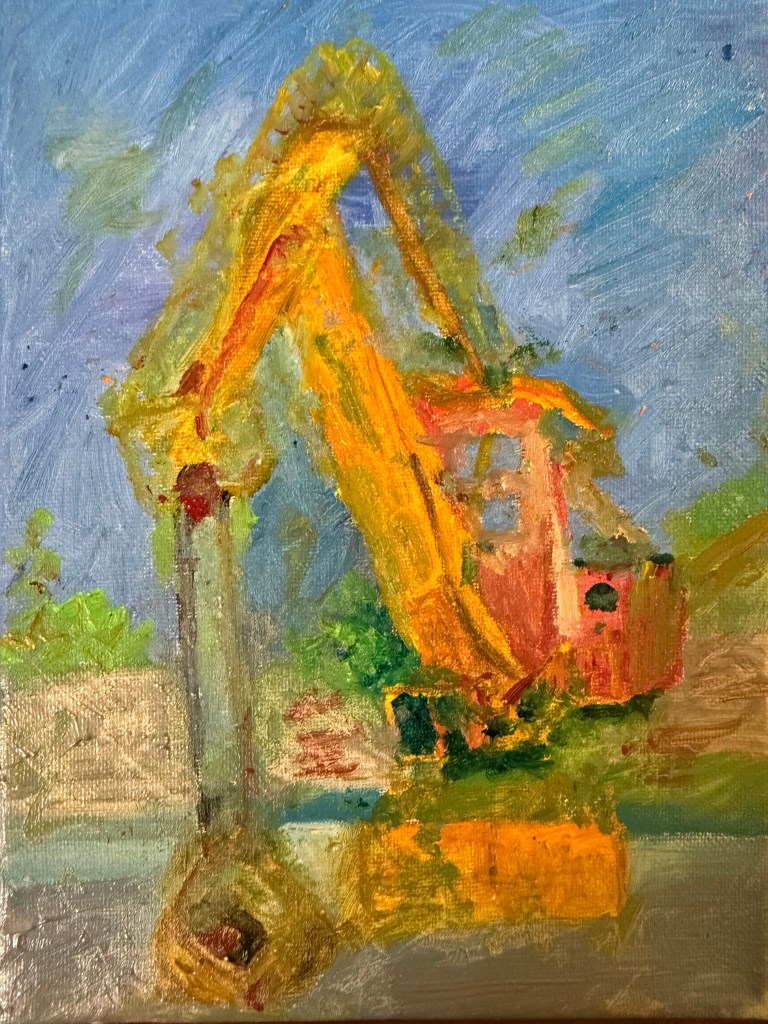 "Była czapla, jest żuraw," oil on paint, 24x18cm